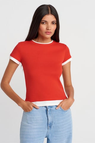 Dilvin Slim-Fit T-Shirt aus Baumwolle mit Rundhals - Rot