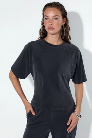 Rippstrick Crew Neck Kurzarmbluse