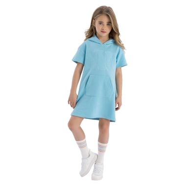 Minoti - Kleid für Mädchen, mit Kapuze, kurzärmlig (Hellblau)