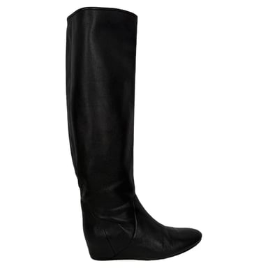 Lanvin Knielange Wedge-Stiefel aus schwarzem Leder
