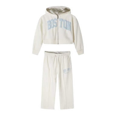 Minoti - Hoodie und Jogginghosen-Set für Mädchen, kurz geschnitten, Weites Bein (Weiß)