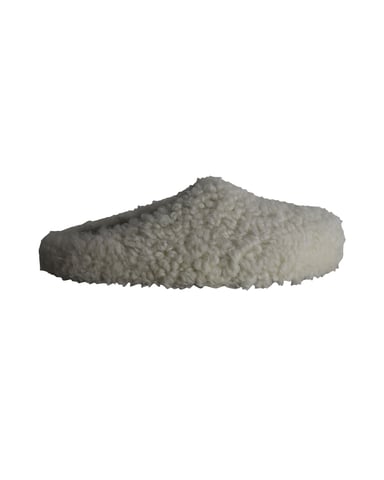 Marni Sabot Round-Toe Shearling Mules in White Wool
