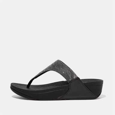 Fit Flop - "Lulu Glitz" Sandalen für Damen, Zehentrenner, Keilabsatz (Schwarz)