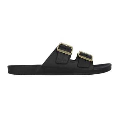 Biba - Badesandale für Damen, Zweifach-Schnalle, Flach (Schwarz)