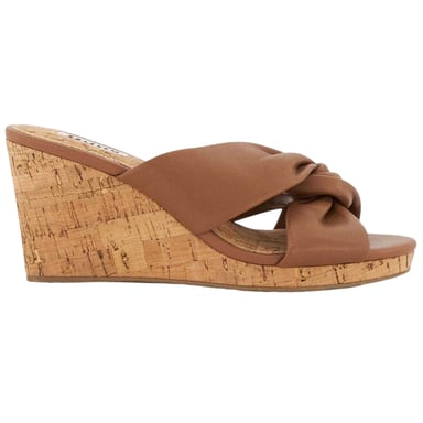 Dune London - Drehknoten Mules für Damen, Leder, Keilabsatz (Hellbraun)