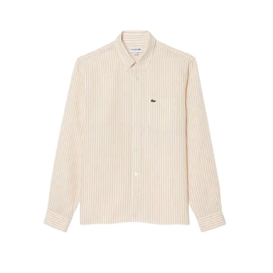 Lacoste - Button-Down-Hemd für Herren, Leinen, Regulär (Weiß)