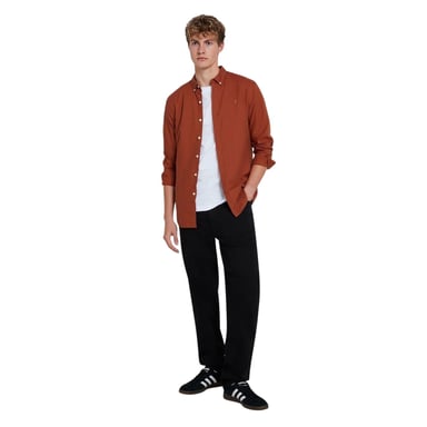 Farah - Button-Down-Hemd für Herren, Oxford-Stil, Langärmlig (Teakholz Braun)