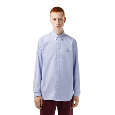 Lacoste - Button-Down-Hemd für Herren, Premium-Baumwolle, Regulär (Weiß gestreift)