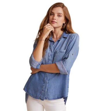 Bella Dahl - Hemd für Damen, Schlitz im Rücken, Denim, leger, Langärmlig (Schattiertes Blau)