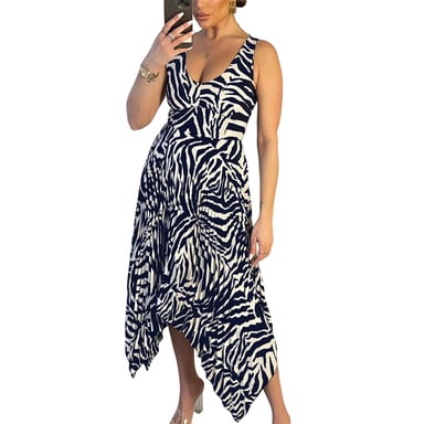 AX Paris - Midikleid für Damen, Mit Falten (Marine/Cremefarbe)