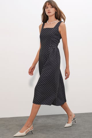 Big Dart A-Linien-Midikleid mit Punkten - Schwarz