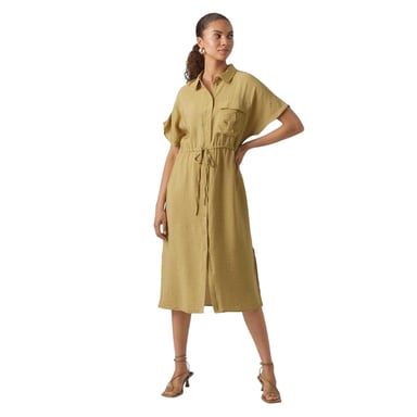 Vero Moda - "Iris" Midi Hemd Kleid für Damen, Mit Kragen (Khaki)