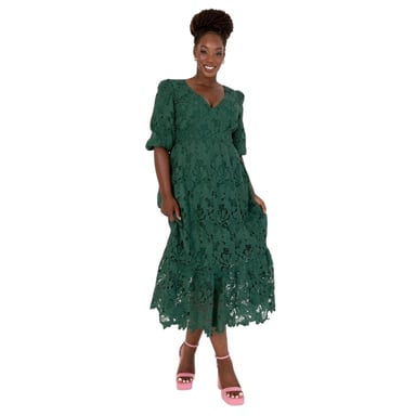 Maya Deluxe - Midikleid für Damen, 3/4 Ärmel (Smaragd)