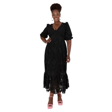 Maya Deluxe - Midikleid für Damen, 3/4 Ärmel (Schwarz)