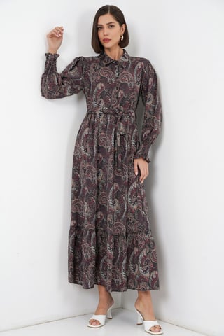 Paisley Gürtelt-Kleid Midi-Shirt