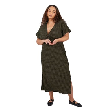 Brave Soul - Wickelkleid für Damen, V-Ausschnitt (Khaki/Schwarz)