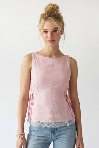 Ärmellose Popeline Bluse mit Knotendetail