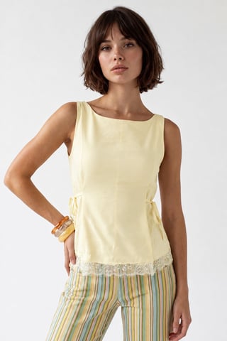 Ärmellose Popeline Bluse mit Knotendetail