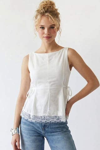 Ärmellose Popeline Bluse mit Krawattenfront