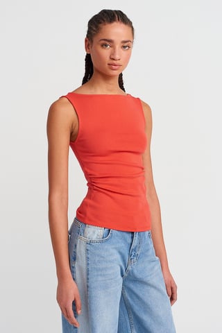Ärmellose Boot-Ausschnitt-Jersey-Bluse