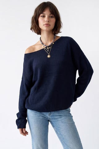 Übergroßer Bootsausschnitt-Strickpullover