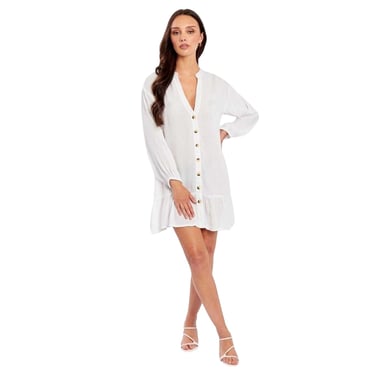 Influence - Minikleid für Damen, V-Ausschnitt, Langärmlig (Weiß)