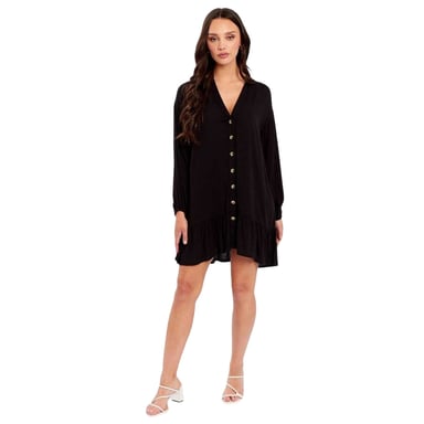 Influence - Minikleid für Damen, V-Ausschnitt, Langärmlig (Schwarz)