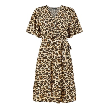 Mela London - Kleid mit ausgestelltem Rock für Damen, V-Ausschnitt (Braun)