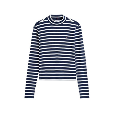 Tommy Hilfiger - T-Shirt für Damen, Schmal, Langärmlig (Dunkel-Marineblau/Weiß)