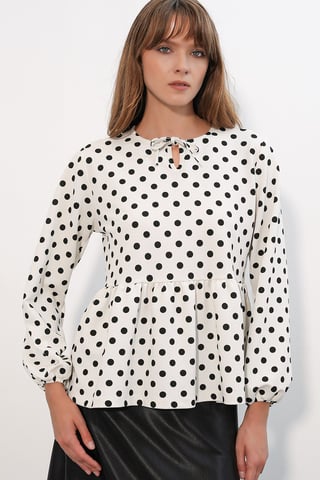 Punktemuster Crepe Bluse mit Schleifen-Detail