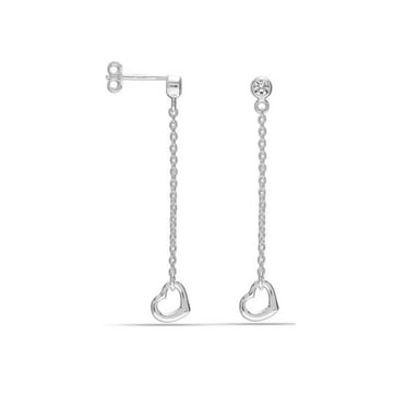 Damen Lange Herzohrringe mit Kubikzirkonia aus 925er Sterlingsilber BIPE043