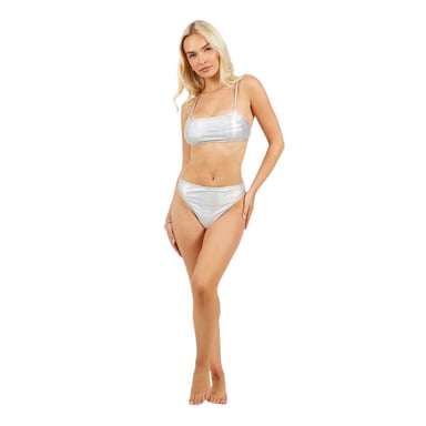 Brave Soul - Bikinihöschen für Damen, Hoch geschnitten (Silber metallic)