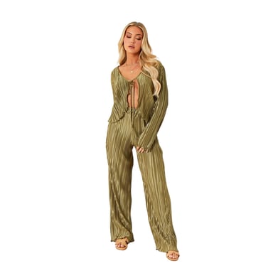 Missy Empire - Kurzes Top für Damen, Plissee (Khakigrün)