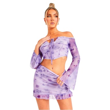 Missy Empire - Kurzes Top für Damen, Schulterfrei, Netzmaterial (Violett)