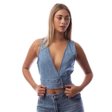 Levis - "Raine" Kurzes Top für Damen, Tief Ausgeschnittene, Denim, Ärmellos (Denim)