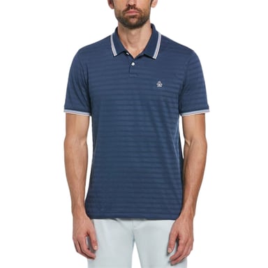 Original Penguin - Poloshirt für Herren, Mit kontrastfarbenen Streifen, Regulär (Meeresblau)