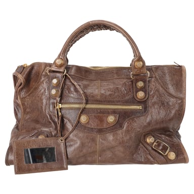 Balenciaga Chevre Giant Gold Motorcycle City Bag aus braunem Leder