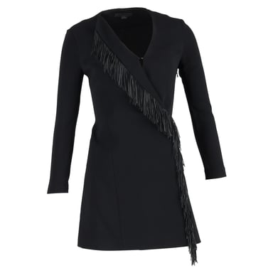 Alexander Wang Fransen-Wickelminikleid aus schwarzer Viskose