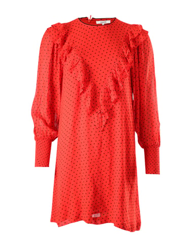 Ganni – Gepunktetes Rüschenkleid aus roter Viskose
