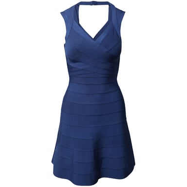 Herve Leger Bandagenkleid mit ausgestelltem Saum aus blauem Viskose