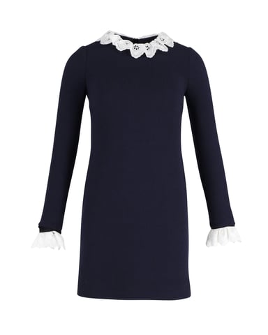 Victoria Beckham Minikleid mit Lochstickerei-Besatz aus marineblauer Wolle