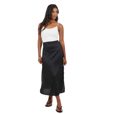 Brave Soul - Midirock für Damen, Seitenschlitz, Satin (Schwarz)