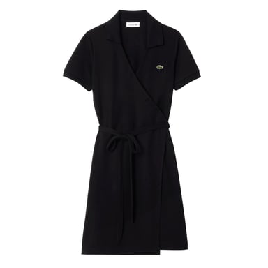 Lacoste - Wickelkleid für Damen, V-Ausschnitt, kurzärmlig (Schwarz)