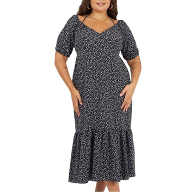 Brave Soul - Midikleid für Damen, V-Ausschnitt, Kurven, kurzärmlig (Schwarz/Violett)