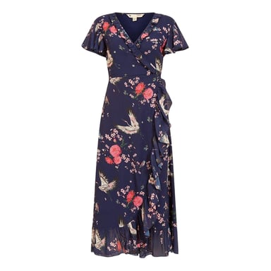 Yumi - Wickelkleid für Damen, V-Ausschnitt (Marine)