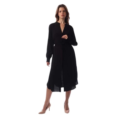 Boss - "Dibanorah" Midi Hemd Kleid für Damen, Hals Kerbe, Langärmlig (Schwarz)