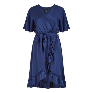 Mela London - Wickelkleid für Damen, V-Ausschnitt, Flatter-Ärmel (Marine)