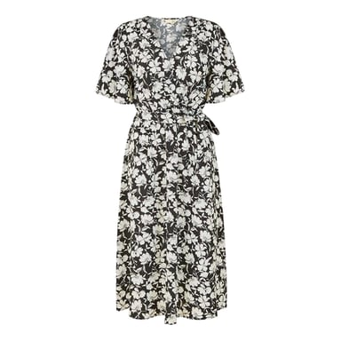 Yumi - Wickelkleid für Damen, V-Ausschnitt (Schwarz)