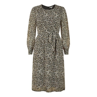 Yumi - Kleid mit ausgestelltem Rock für Damen, Rundhalsausschnitt (Braun/Schwarz)