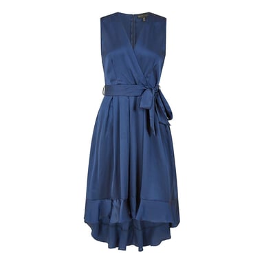 Mela London - Wickelkleid für Damen, V-Ausschnitt, Satin, Ärmellos (Marine)